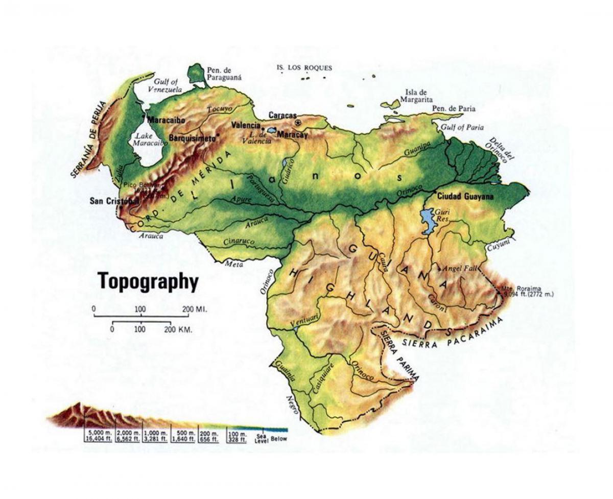 topografisk karta över venezuela