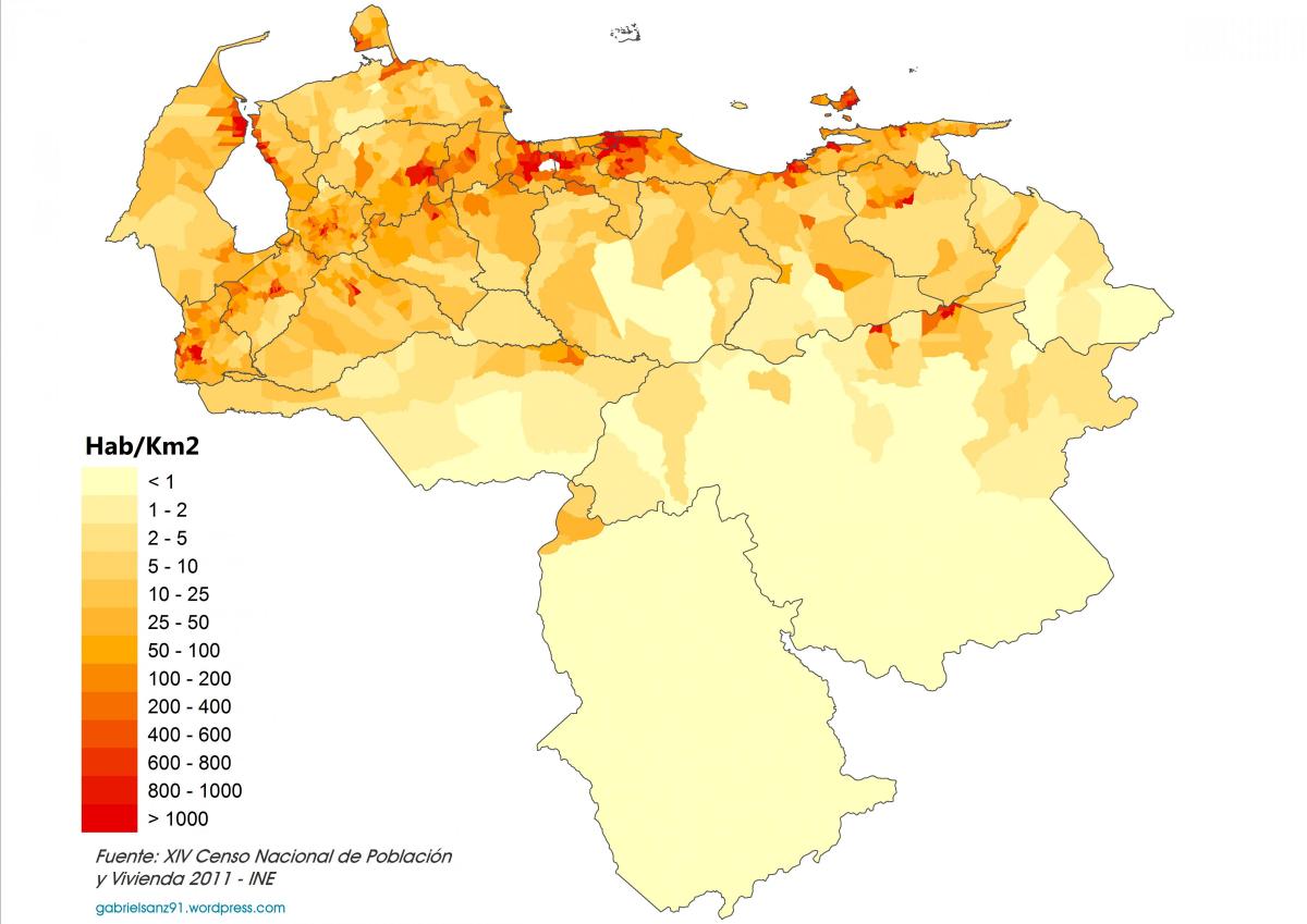 venezuela befolkningstäthet karta