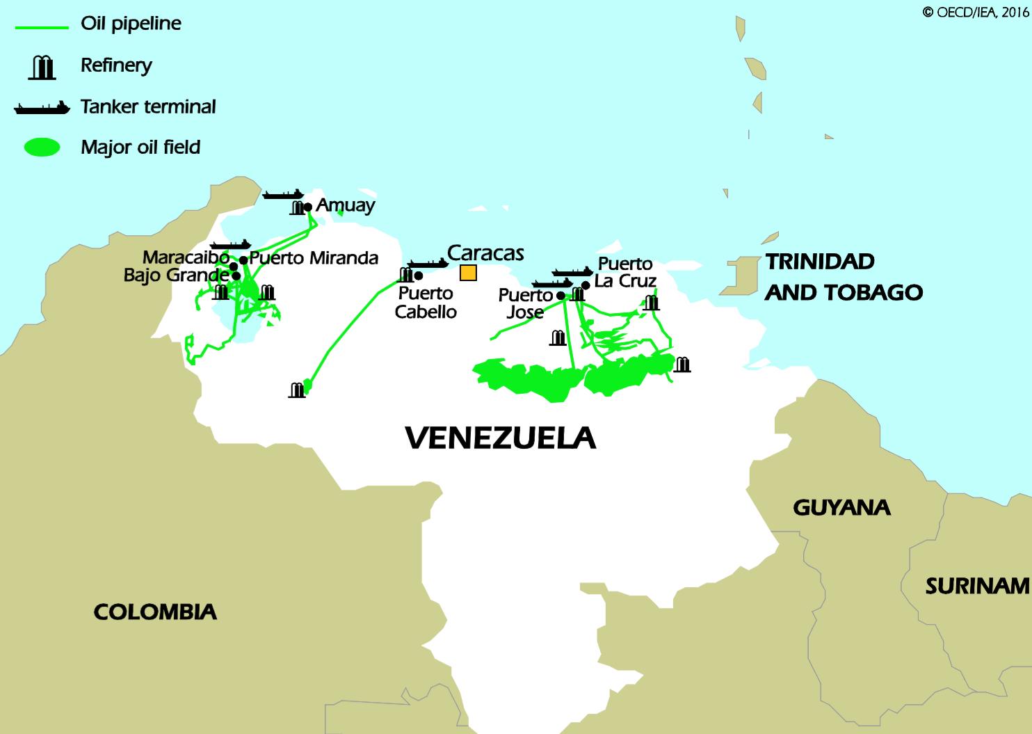 Venezuelas olja karta - Venezuelas oljereserver karta (Sydamerika
